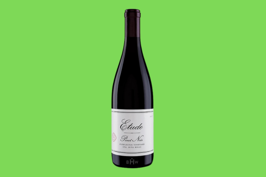 Bottle of 2019 Etude Fiddlestix Pinot Noir, Santa Rita Hills, cream label with script lettering