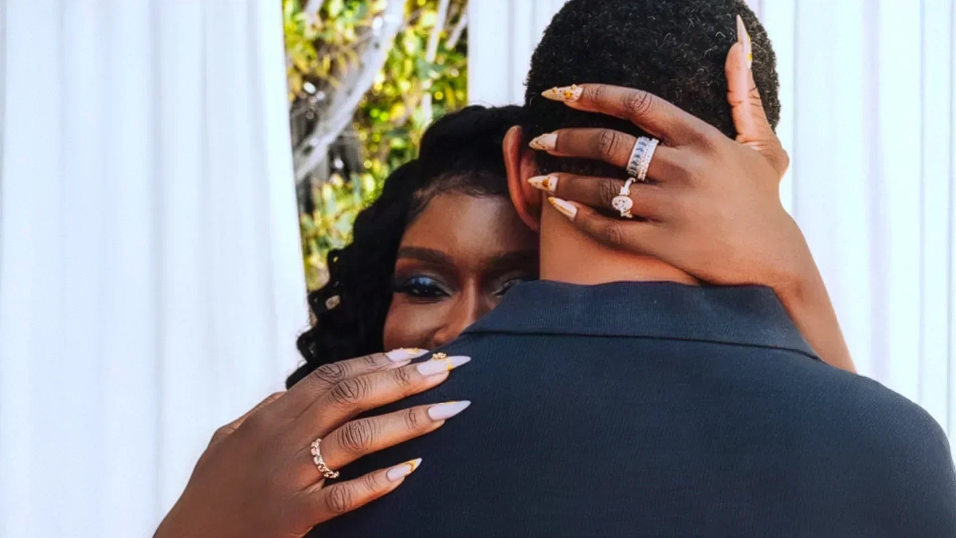 Couple embracing at Villa Bibbiani Tuscany highlighting romantic wine estate experience and wedding story