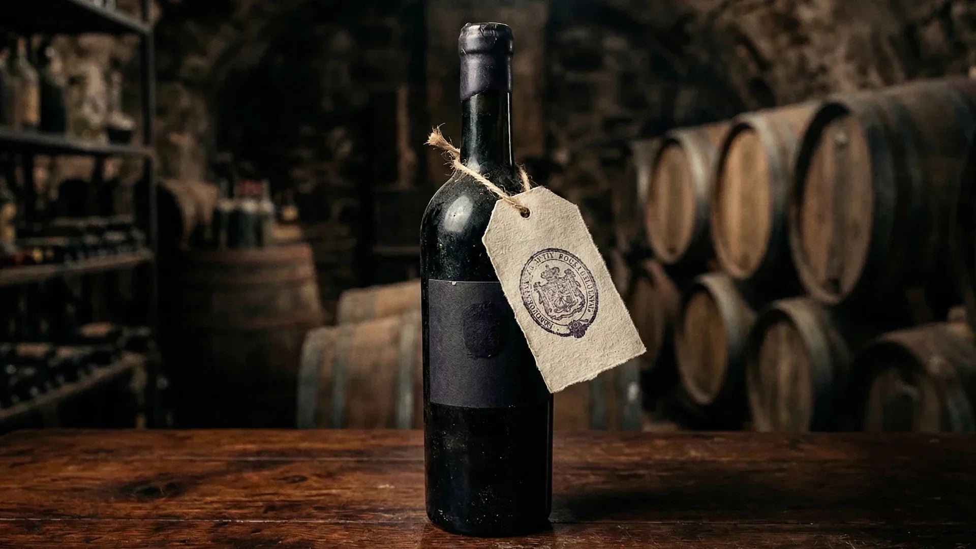Aged wine bottle in cellar with barrels representing imported wine affected by U.S. tariffs and pricing changes