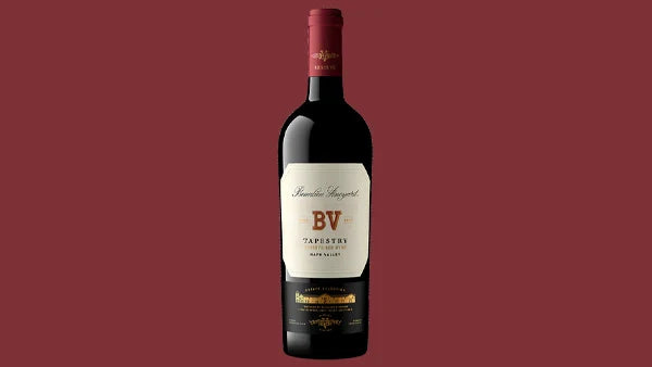 Bottle of Beaulieu Vineyard BV Tapestry, Napa Valley, cream label with a red capsule