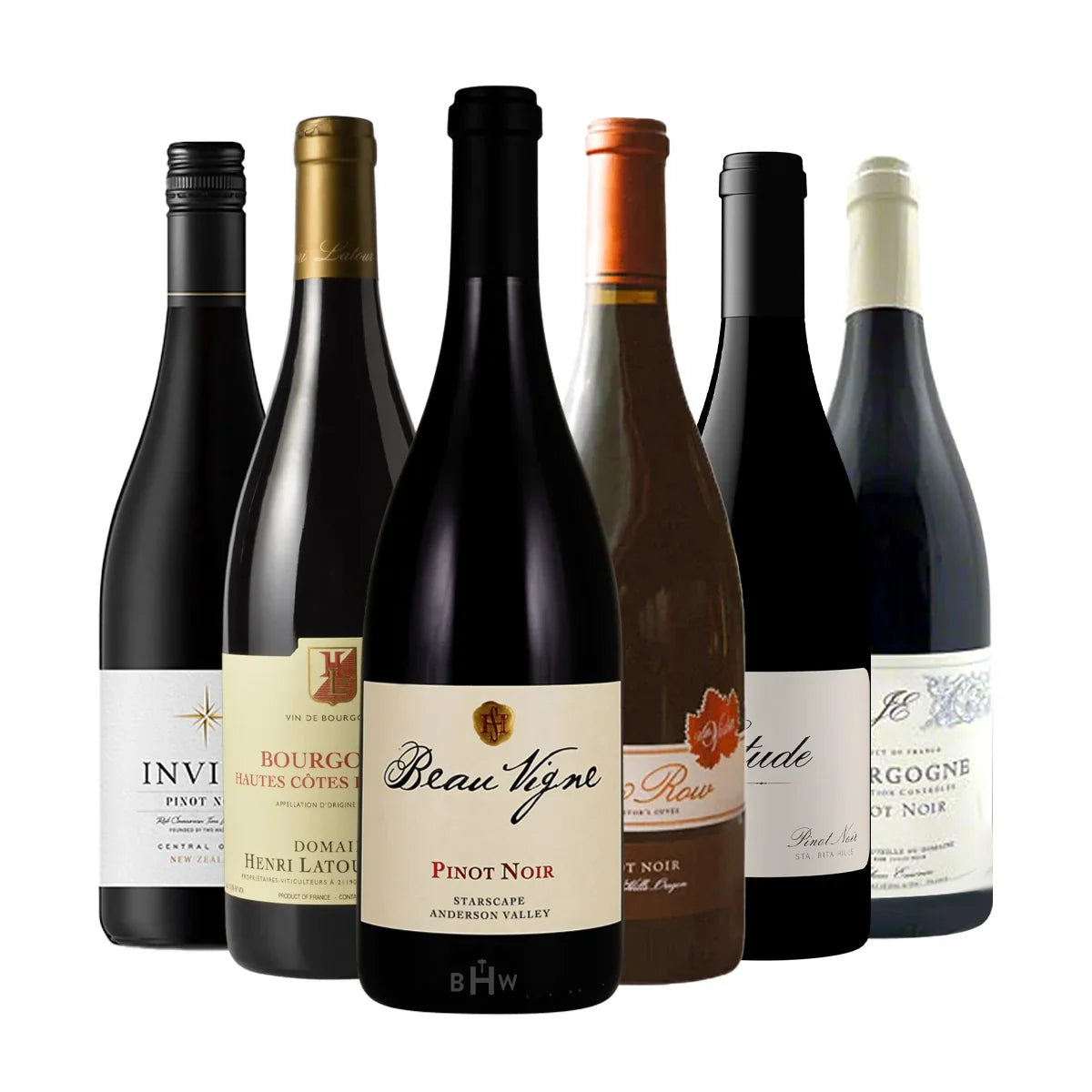 Six bottles of Pinot Noir including Beau Vigne, Domaine Henri Latour Bourgogne and Etude
