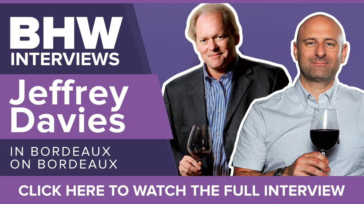 Jeffrey Davies and Greg Martellotto with glasses of red wine, text "BHW Interviews Jeffrey Davies"