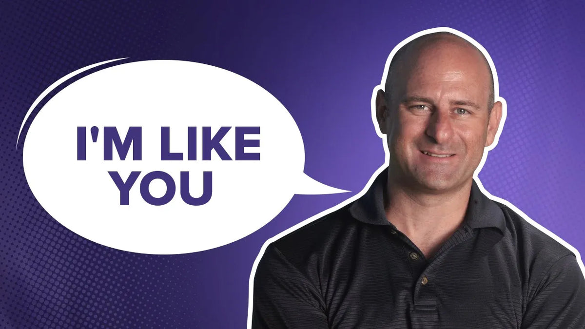 Graphic reading "I'm like you" in a speech bubble beside a smiling man in a black polo shirt