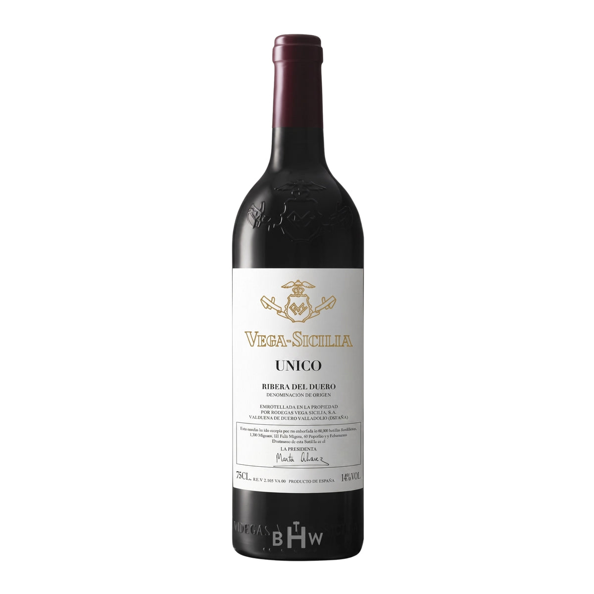 A bottle of 2015 Vega Sicilia 'Unico' Ribera del Duero red wine. Curated by Big Hammer Wines.