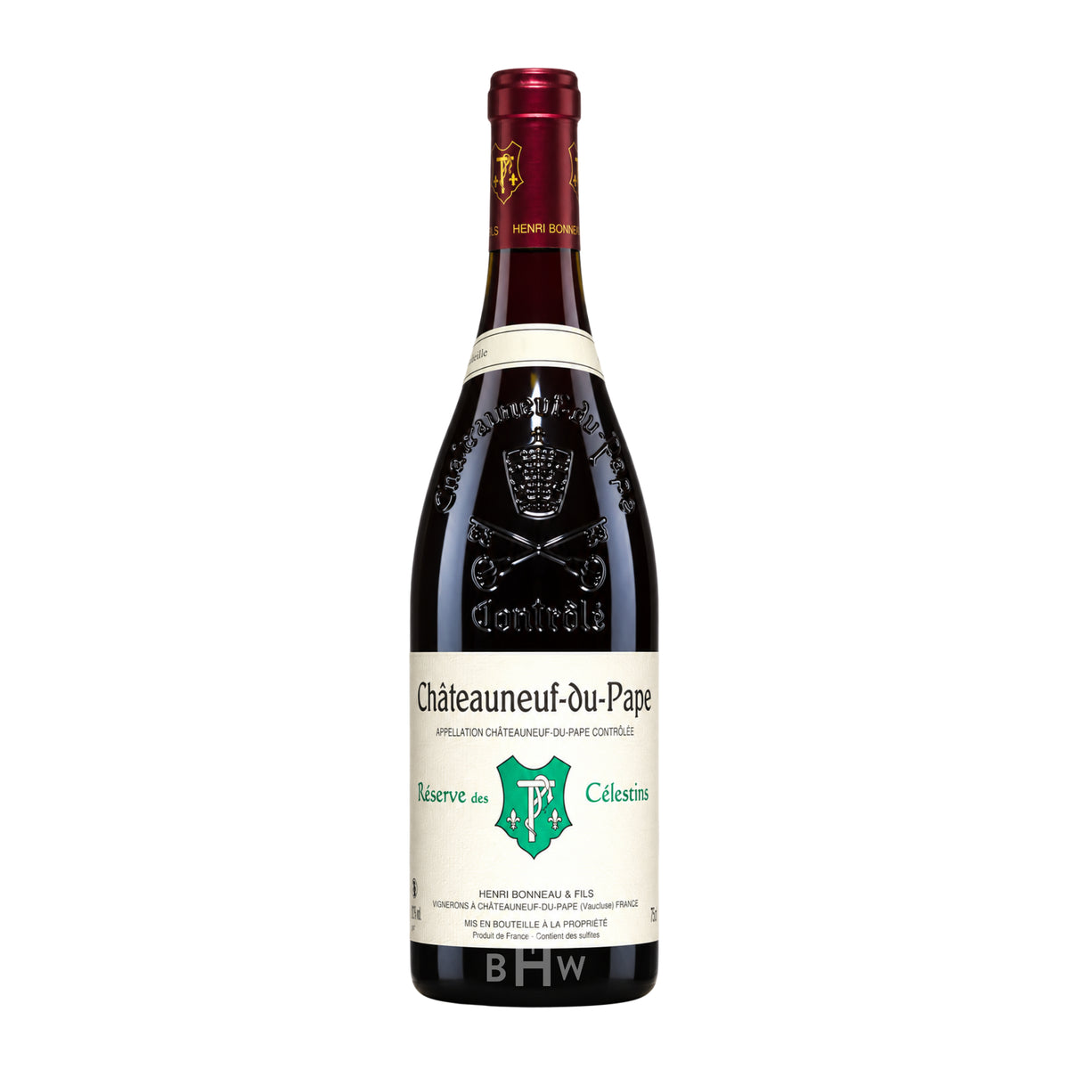 2018 Henri Bonneau & Fils 'Réserve des Célestins' Châteauneuf-du-Pape single red wine bottle, curated by Big Hammer Wines.