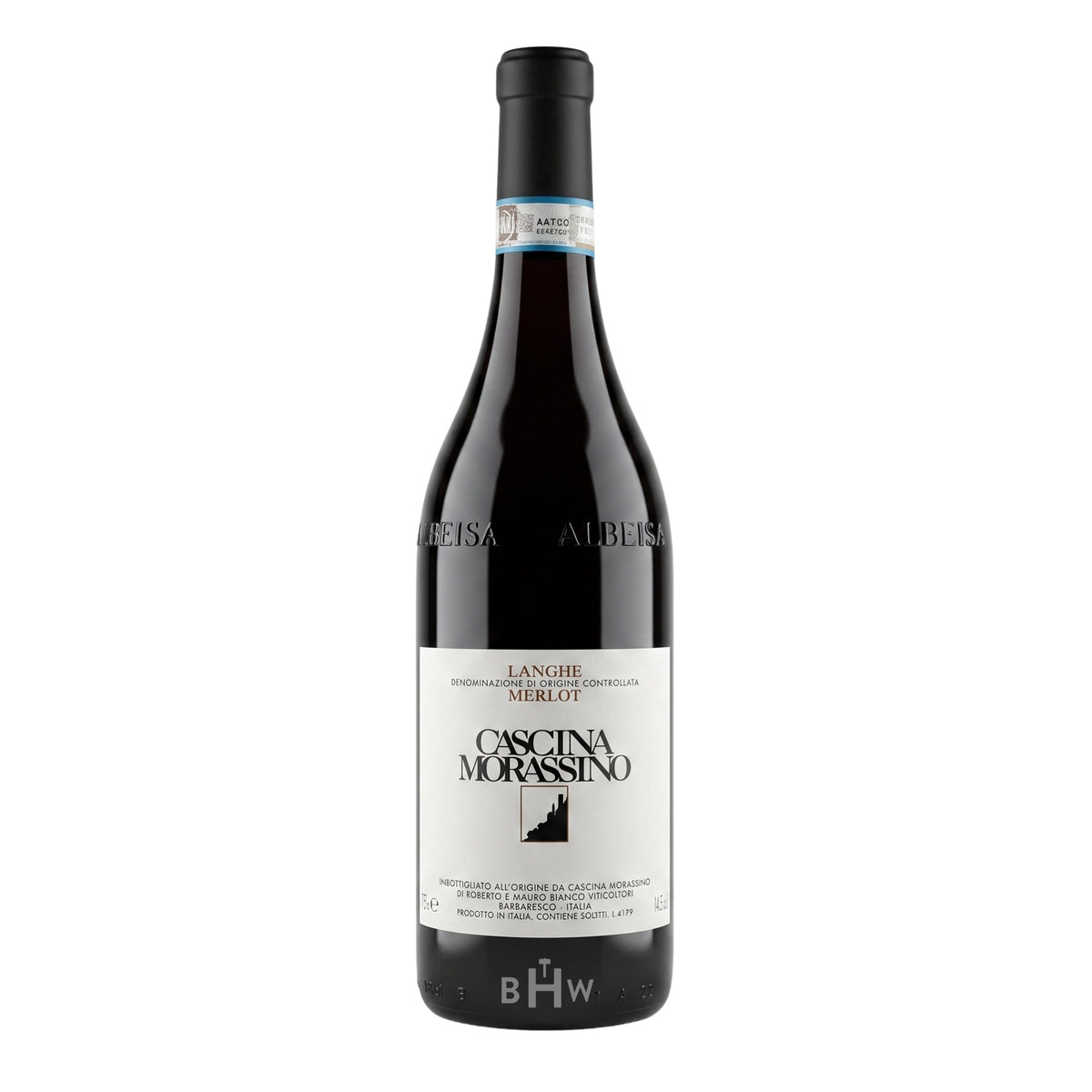 A bottle of 2019 Cascina Morassino Langhe Merlot red wine from Piedmont, Italy, curated by Big Hammer Wines