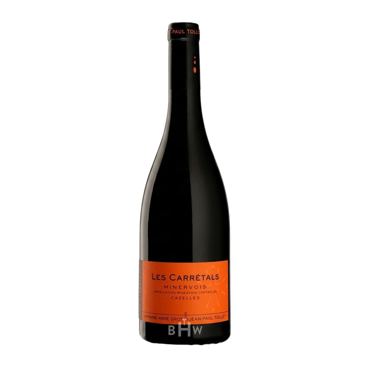 Bottle of 2021 Domaine Anne Gros & Jean-Paul Tollot "Les Carrétals" Minervois Cazelles red wine featuring a vibrant orange label, curated by Big Hammer Wines.