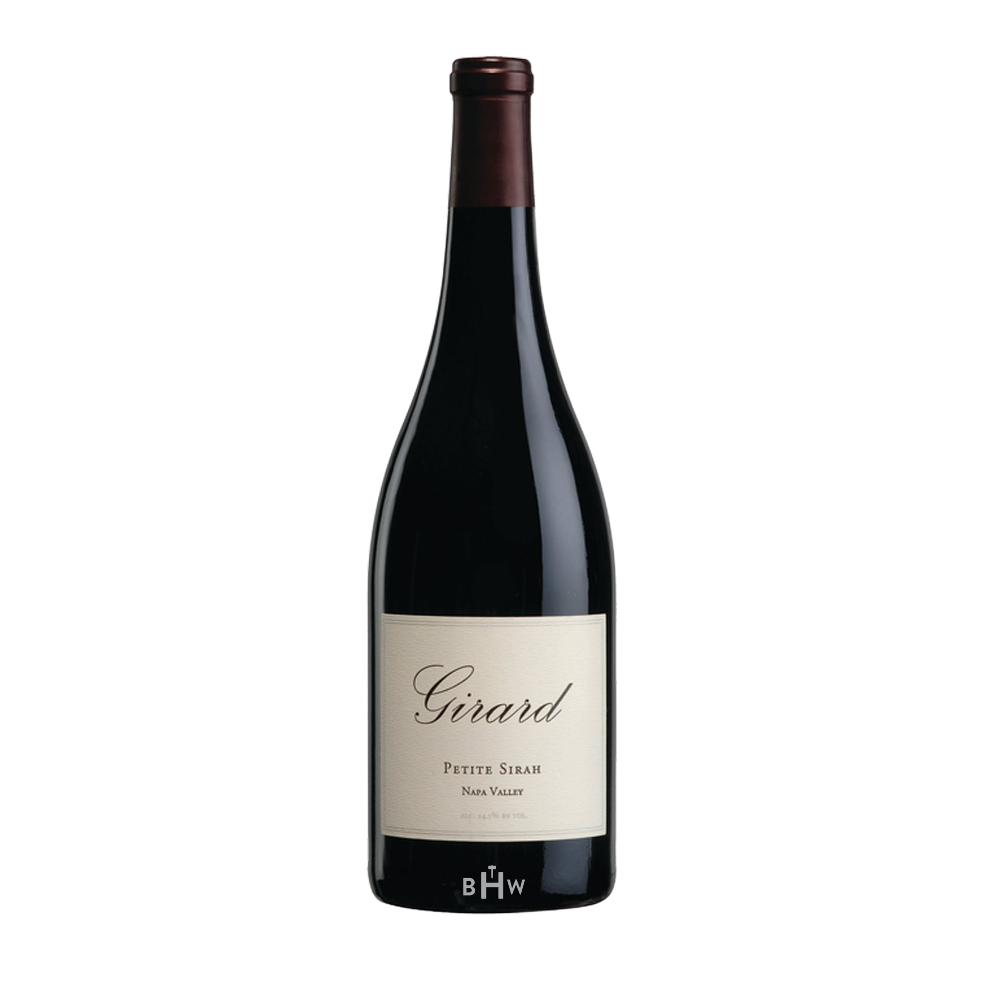 2021 Girard Petite Sirah wine bottle with a white background.