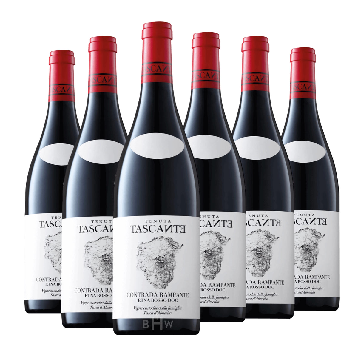 Six bottles of 2021 Tascante 'Contrada Rampante' Etna Rosso Nerello Mascalese red wine. Curated by Big Hammer Wines.