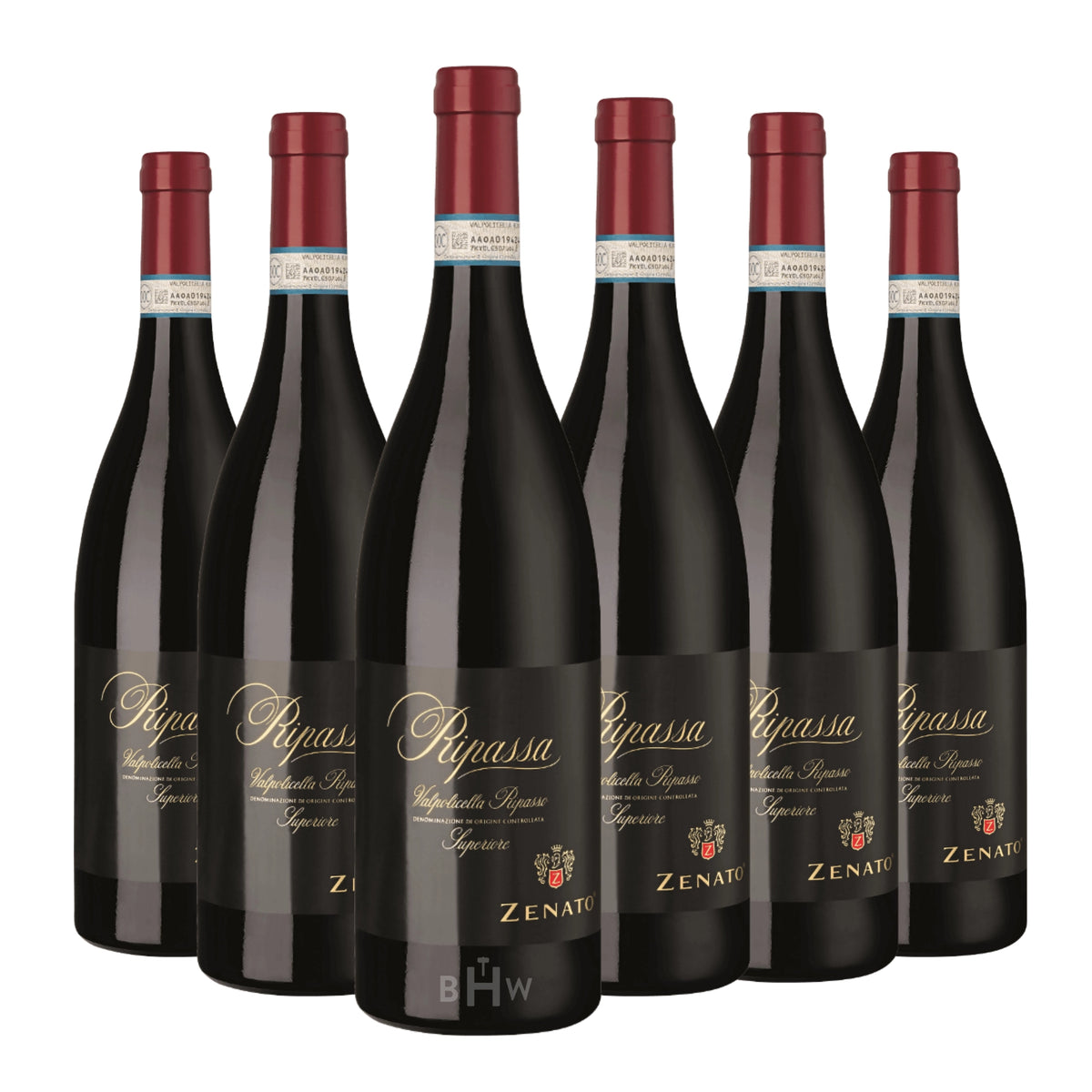 Six bottles of 2021 Zenato Ripassa Valpolicella Ripasso Superiore red wine, curated by Big Hammer Wines.