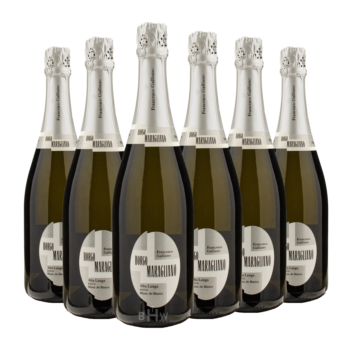 2022 Borgo Maragliano 'Francesco Galliano' Brut Blanc de Blancs Alta Langa DOCG Piemonte 6-pack sparkling wine bottles, curated by Big Hammer Wines.
