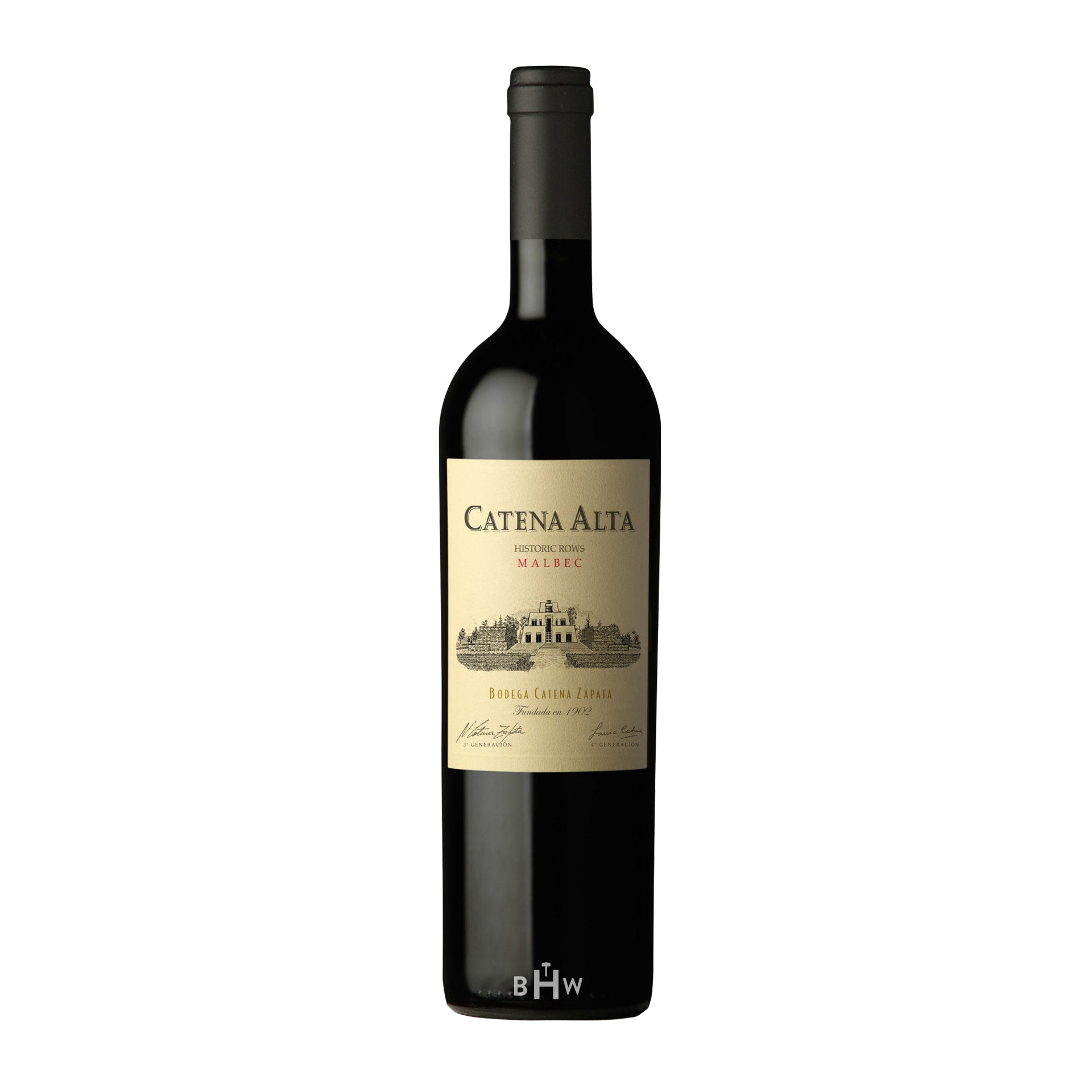 2022 Catena Alta Malbec wine bottle with a white background.