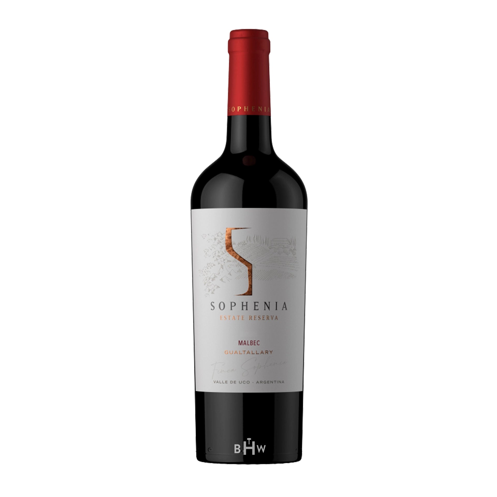 2022FincaSopheniaEstateReservaMalbecTupungato wine bottle with a white background.