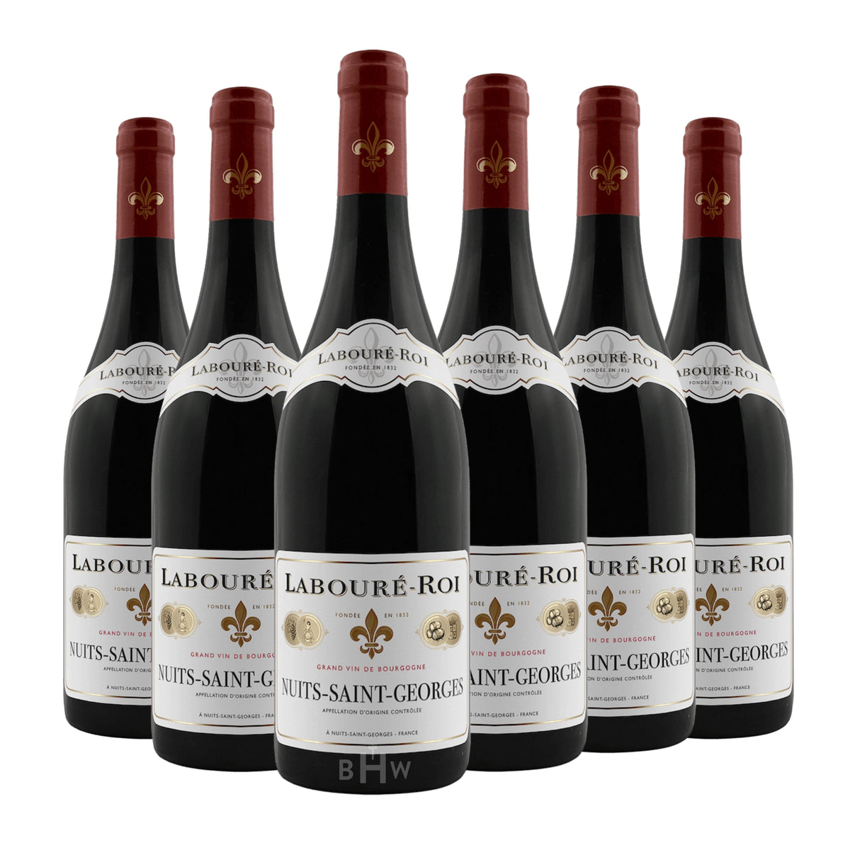 Six bottles of 2022 Labouré-Roi Nuits-Saint-Georges Burgundy red wine. Curated by Big Hammer Wines.
