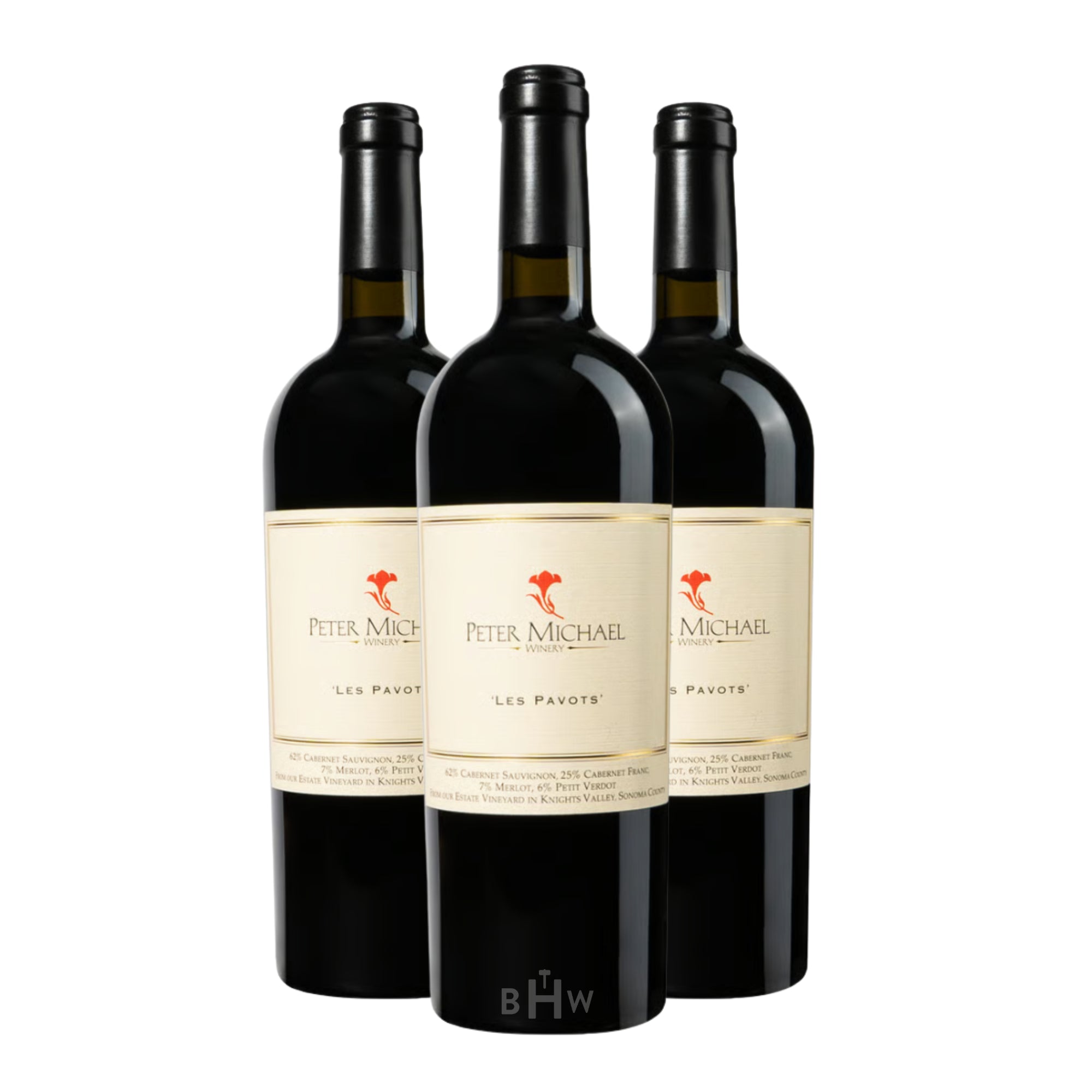 2022 Peter Michael ‘Les Pavots’ Estate Red 3-pack from Knights Valley, Sonoma County, a luxury Bordeaux-style blend featuring Cabernet Sauvignon and Cabernet Franc