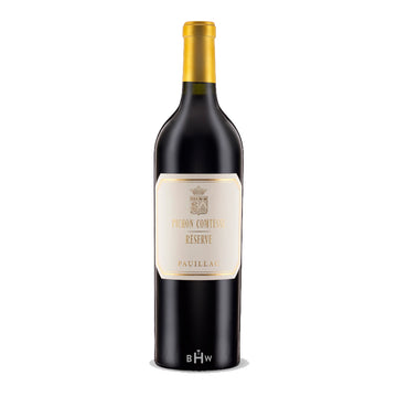 2022 Pichon Comtesse wine bottle with gold foil cap and white label on a white background