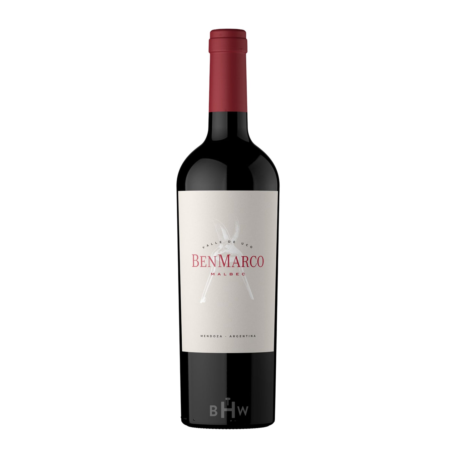Red wine bottle with 'BenMarco' label on a white background