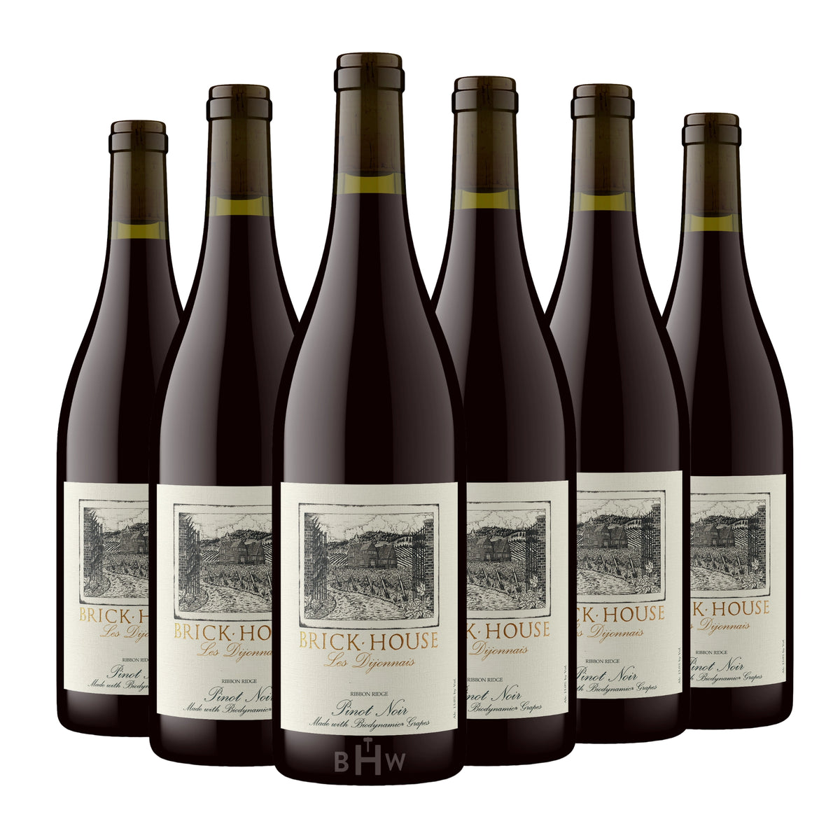 A 6-bottle pack of 2023 Brick House Vineyards Les Dijonnais Pinot Noir Ribbon Ridge 750ml red wine, curated by Big Hammer Wines.