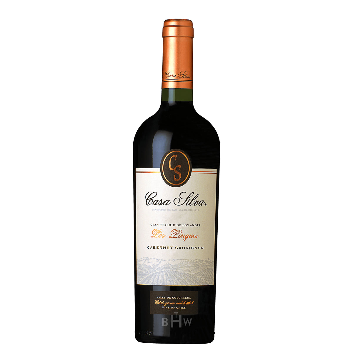 A single bottle of 2023 Casa Silva Los Lingues Cabernet Sauvignon red wine from Valle de Colchagua, Chile, curated by Big Hammer Wines.