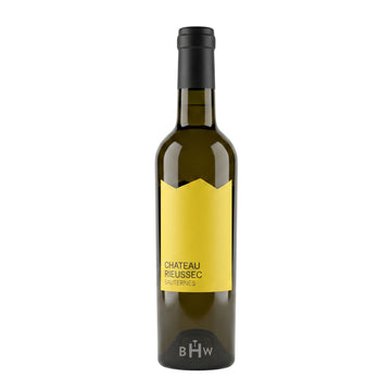 A 375ml bottle of Chateau Rieussec Sauternes with a yellow geometric label, curated by Big Hammer Wines.