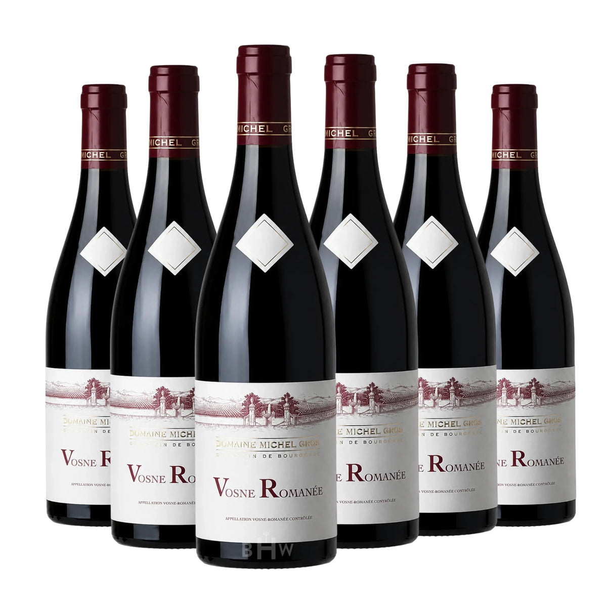Six bottles of 2023 Domaine Michel Gros Vosne-Romanée Pinot Noir red wine. Curated by Big Hammer Wines.