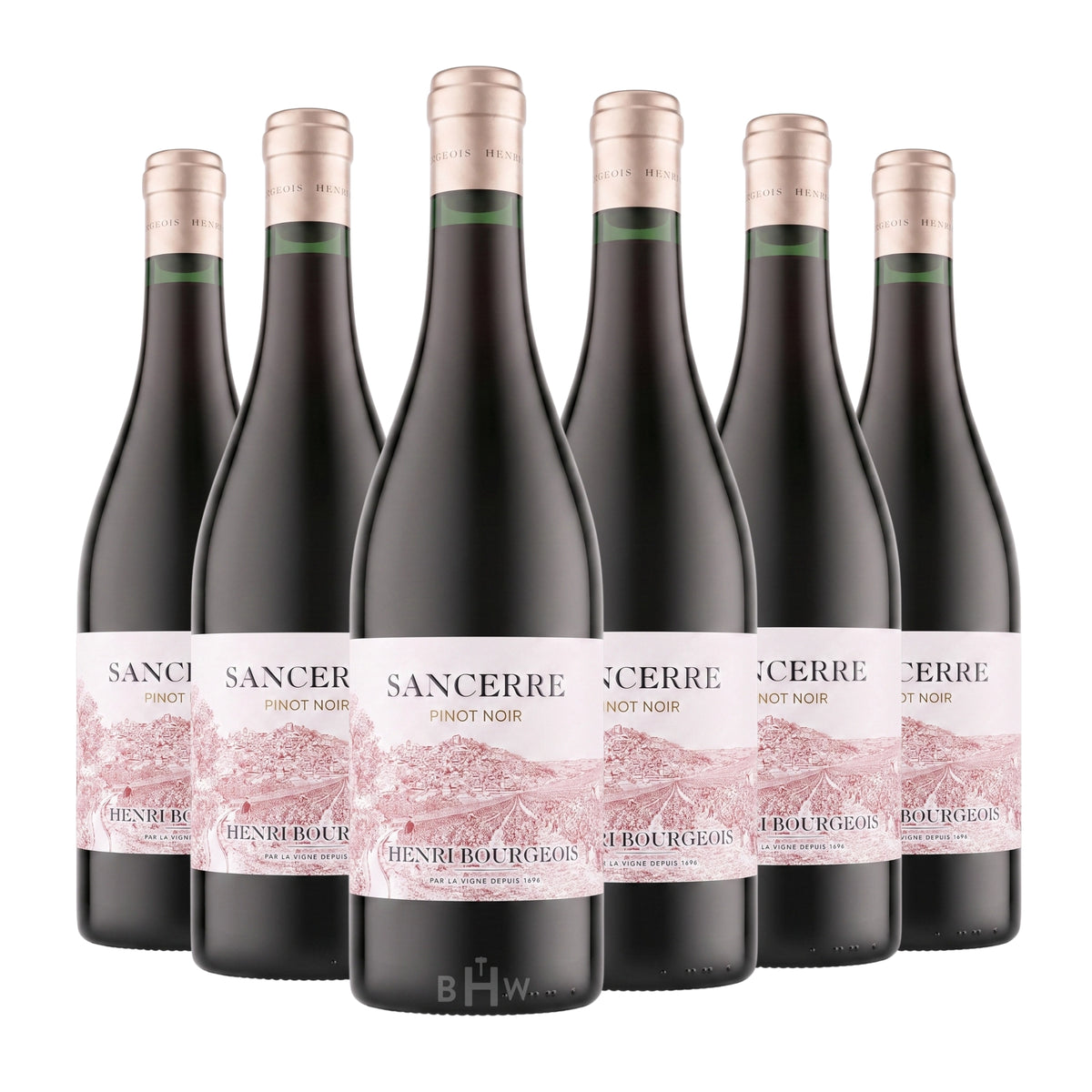 Six bottles of 2023 Henri Bourgeois Sancerre Rouge Pinot Noir red wine. Curated by Big Hammer Wines.