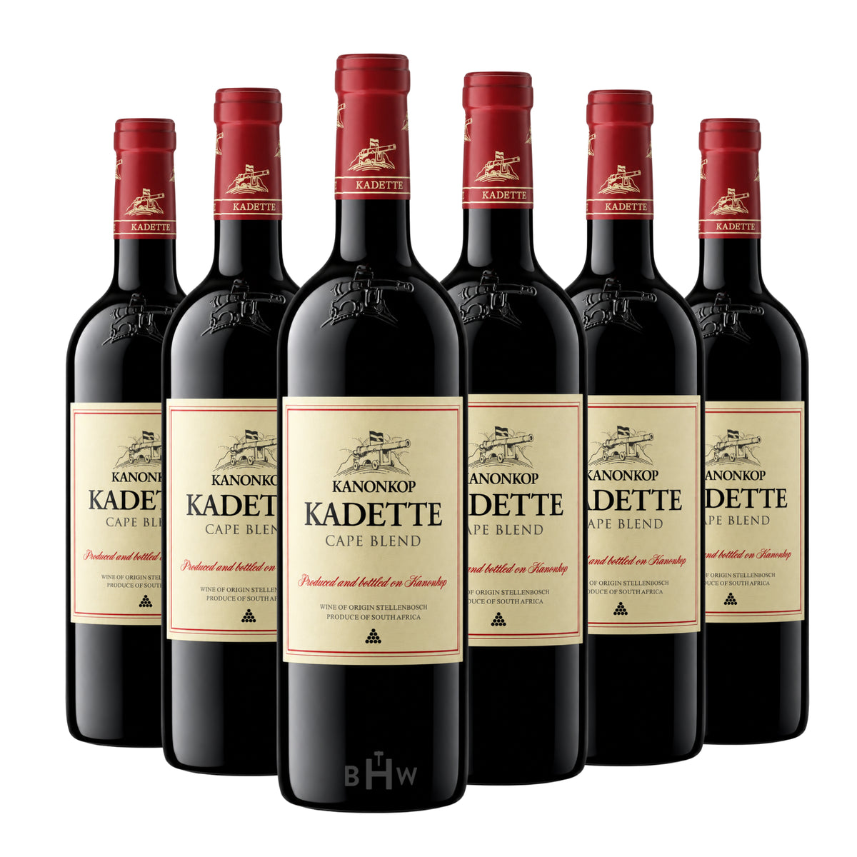 Six bottles of 2023 Kanonkop Kadette Cape Blend Stellenbosch red wine, curated by Big Hammer Wines.