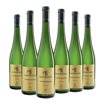 Six bottles of 2023 Rudi Pichler 'Federspiel' Wachau Grüner Veltliner white wine. Curated by Big Hammer Wines.