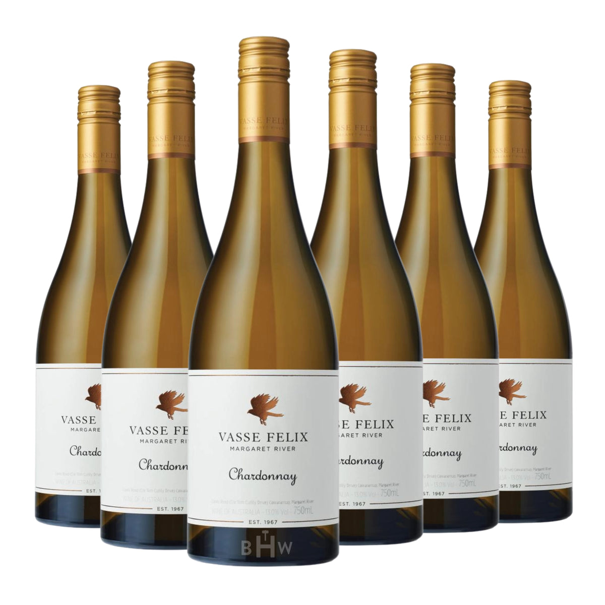 Six bottles of 2023 Vasse Felix Margaret River Premier Chardonnay white wine. Curated by Big Hammer Wines.