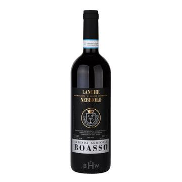 A bottle of 2024 Boasso Langhe Nebbiolo red wine, curated by Big Hammer Wines.