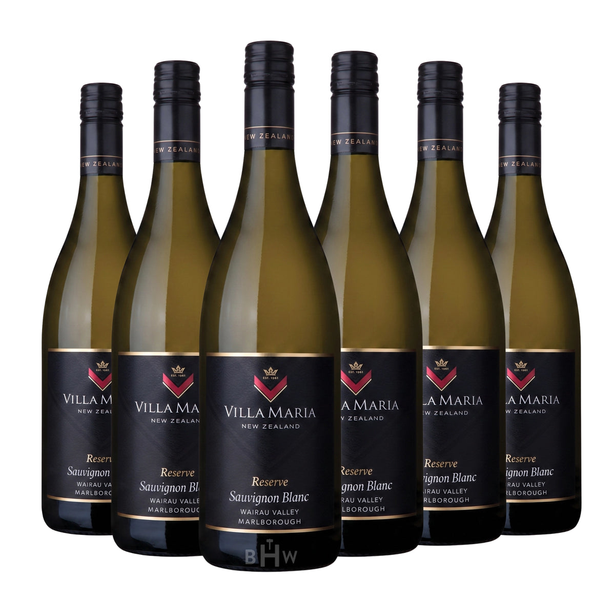 Six bottles of 2024 Villa Maria Reserve Wairau Valley Marlborough Sauvignon Blanc white wine. Curated by Big Hammer Wines.