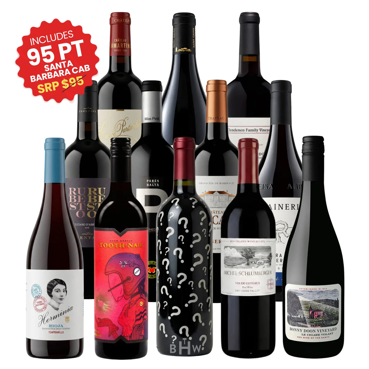 Adventures in Wine Wine Club featuring twelve 750ml bottles of wine, curated by Big Hammer Wines.