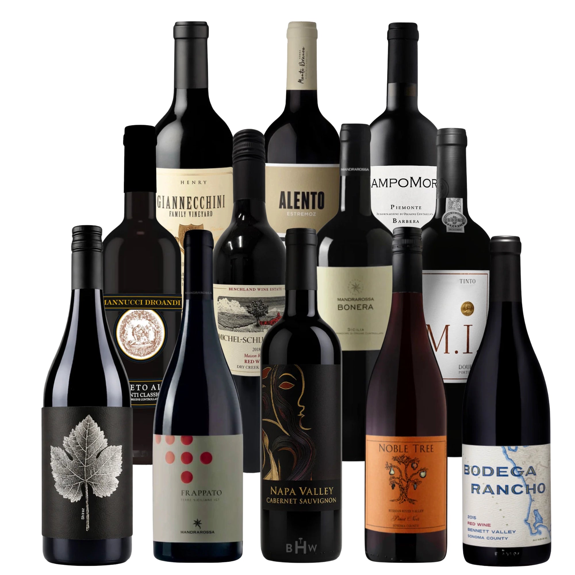 Adventures in Wine 12-Pack featuring Napa Valley Cabernet, Frappato, and unique reds from Italy and California, 750ml bottles