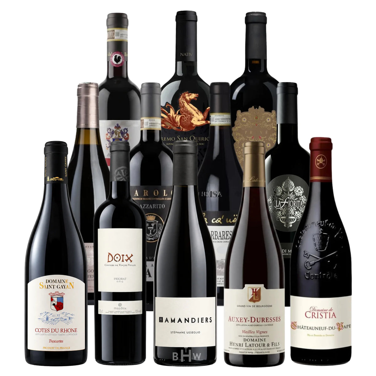 BHW Real Wine Club featuring twelve 750ml bottles of wine, curated by Big Hammer Wines.