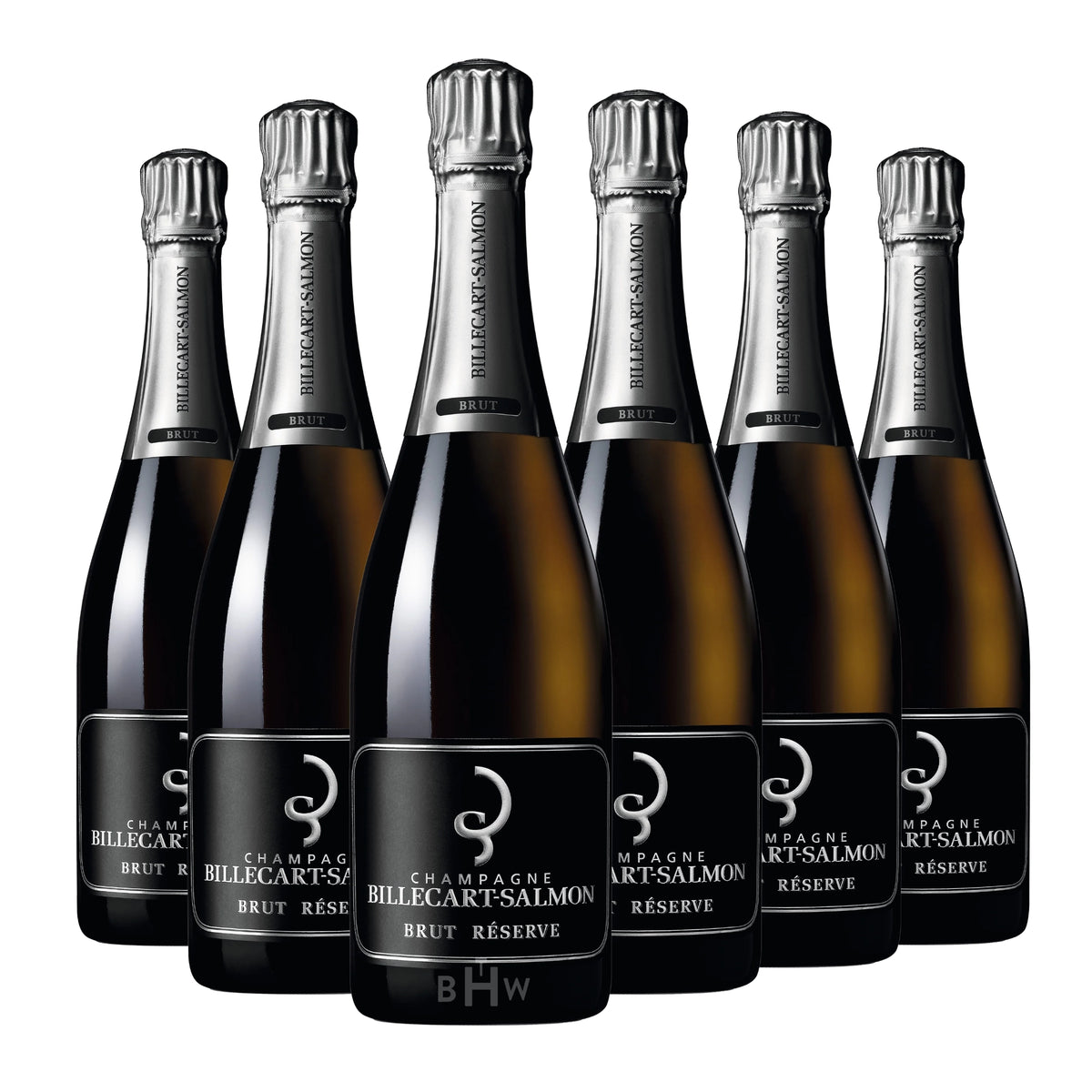 Six bottles of Billecart-Salmon Brut Réserve Champagne NV sparkling wine. Curated by Big Hammer Wines.