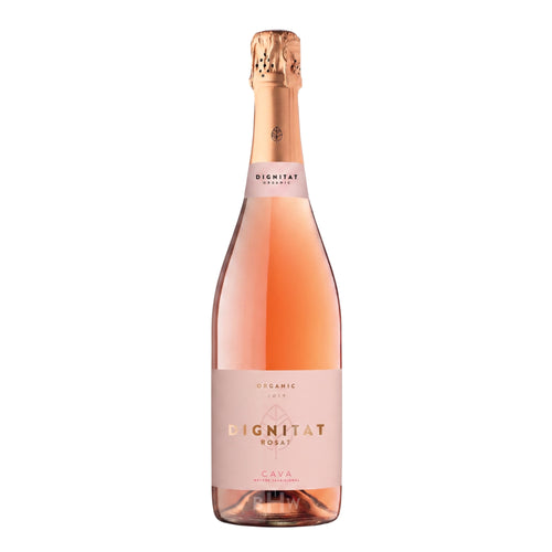 A bottle of Dignitat Cava Brut Rosat Selecció organic sparkling rosé wine, curated by Big Hammer Wines.