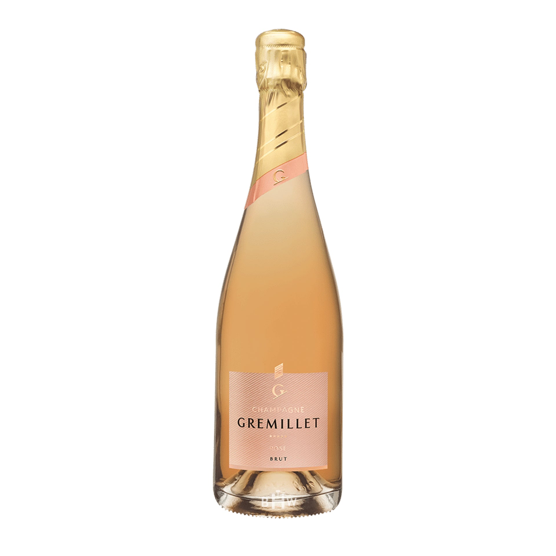 Bottle of Gremillet Brut Rose Champagne NV on a white background
