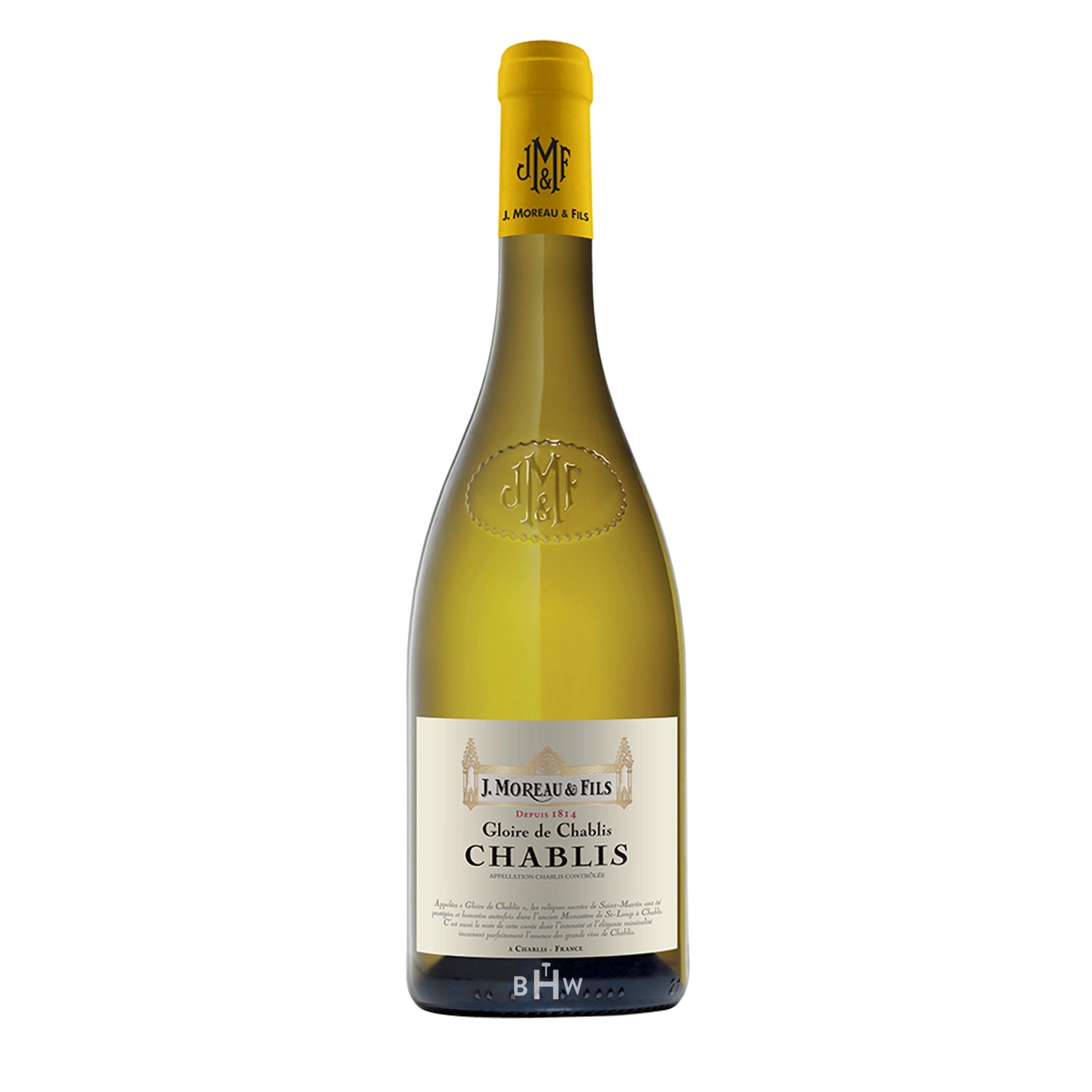 Wine bottle labeled 'Chablis' on a white background