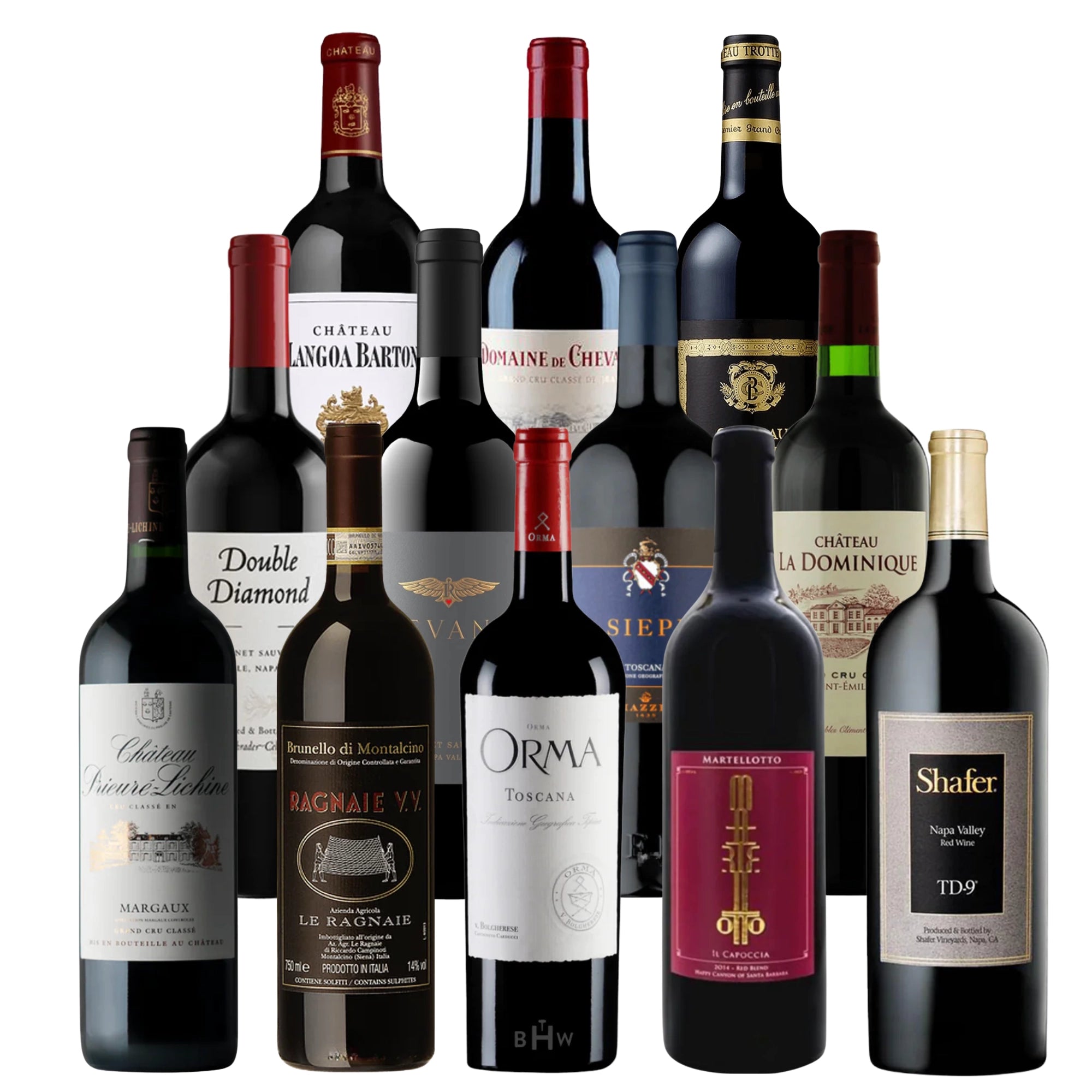 Luxury Wine Cellar 12-Bottle Collection 12x750ml featuring premium Bordeaux, Napa Valley Cabernet Sauvignon, Rioja and Tuscany collectible wines