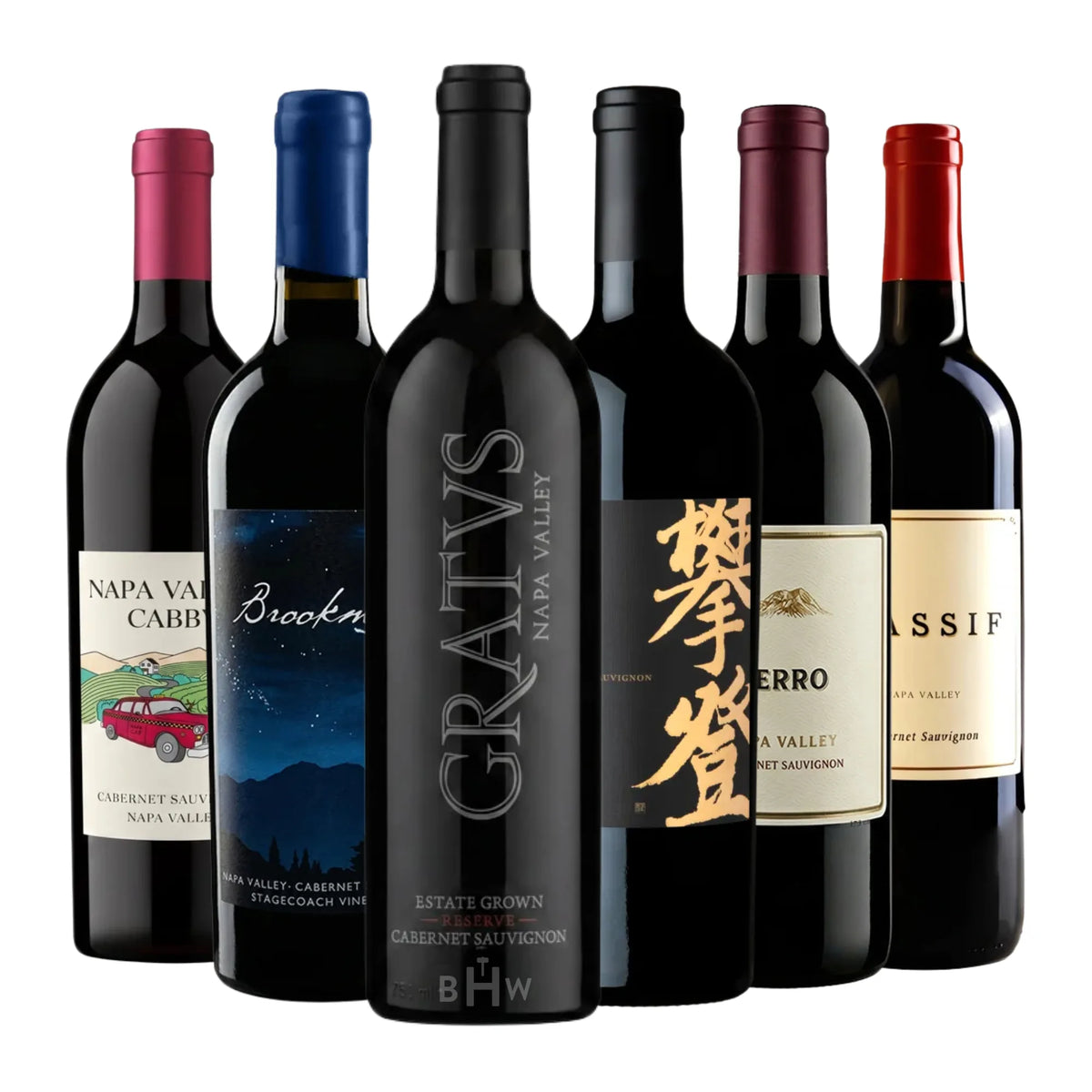 A 6-pack wine sampler case (6x750ml) featuring a premium selection of Napa Valley Cabernet Sauvignon wines, curated by Big Hammer Wines.