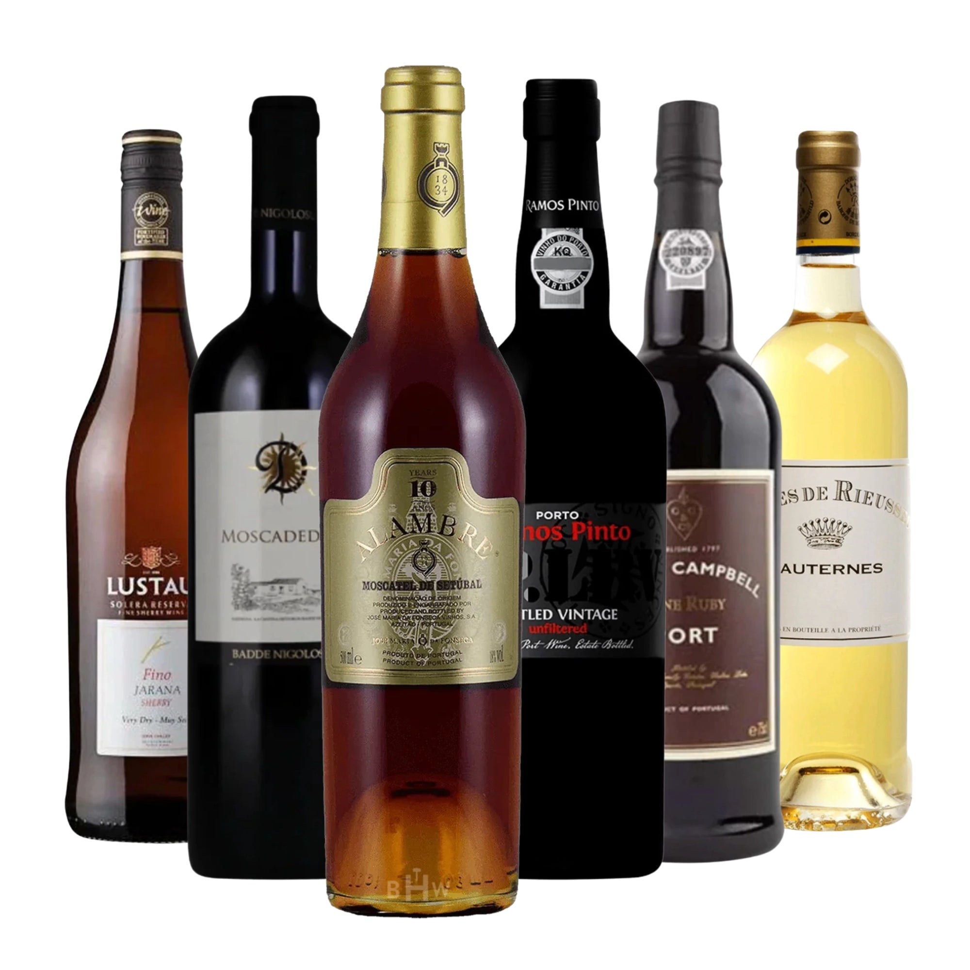 Sweet wine gift set 6 pack featuring Sauternes, Port, Moscatel and Sherry dessert wines from Big Hammer Wines