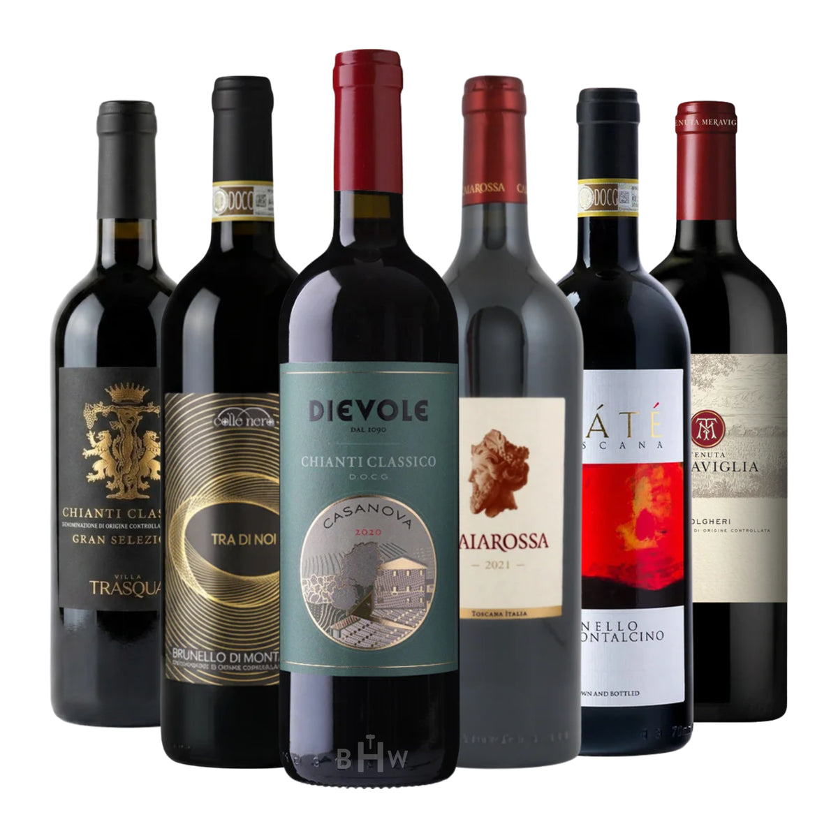 Take a Trip to Florence Tuscany 6-Pack Sampler featuring six 750ml bottles of wine, curated by Big Hammer Wines.