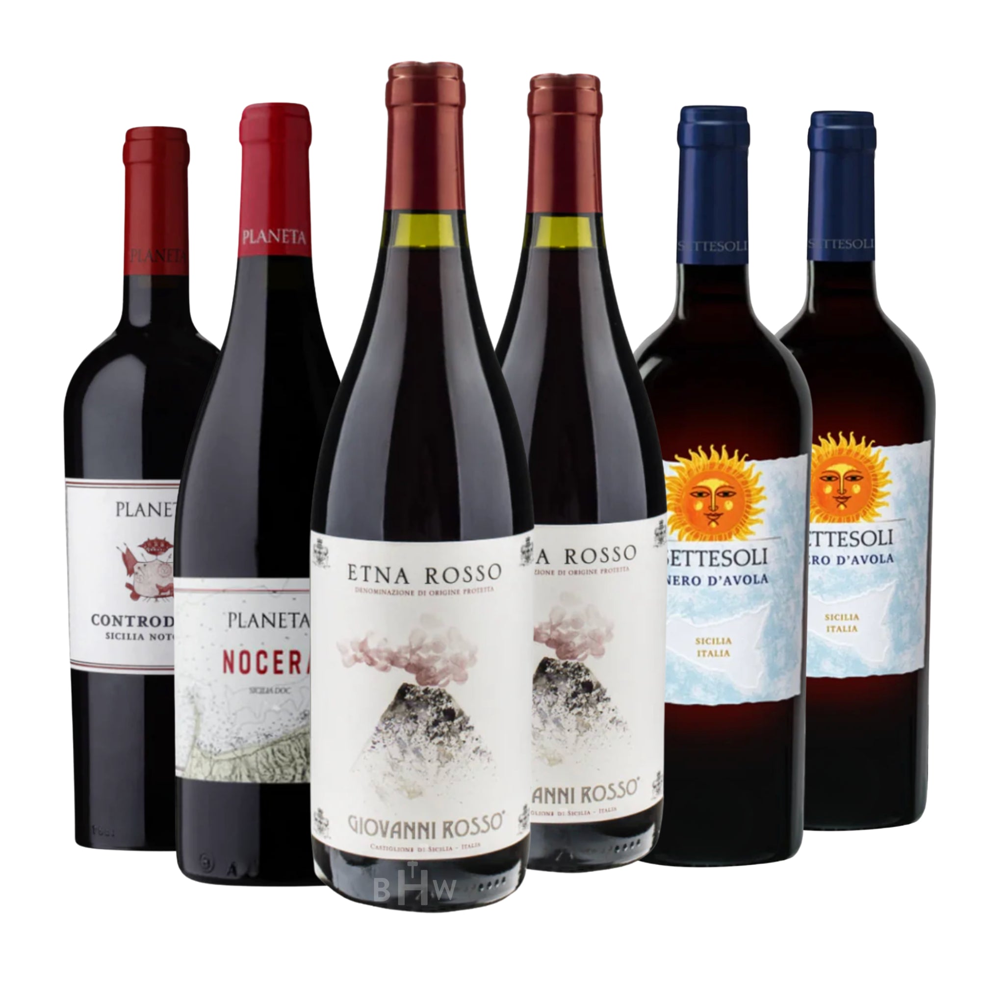 Big Hammer Wines Take a Trip to Sicily 6-pack sampler, curated selection of Sicilian red wines including Etna Rosso, Nero d’Avola, and Nocera, 6x750ml bottles
