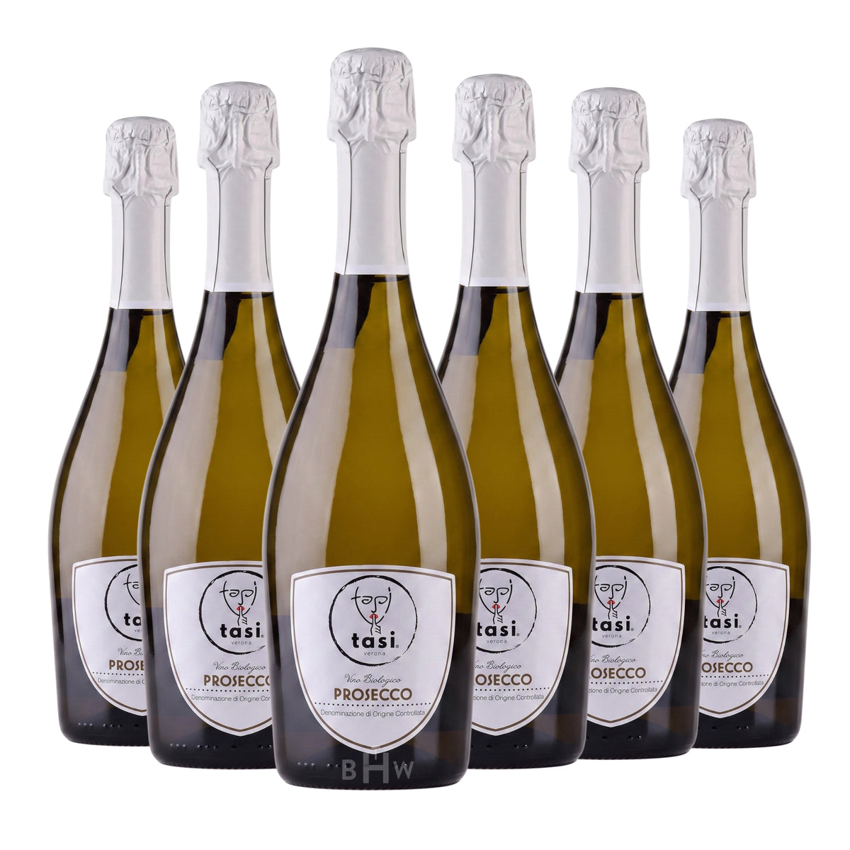Tasi Organic Prosecco Brut DOC 6-Pack featuring six 750ml bottles of Italian sparkling wine, curated by Big Hammer Wines.