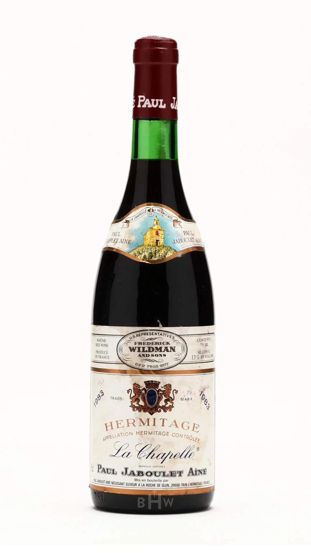 1983 Paul Jaboulete Ainé La Chapelle (torn front label) Hermitage