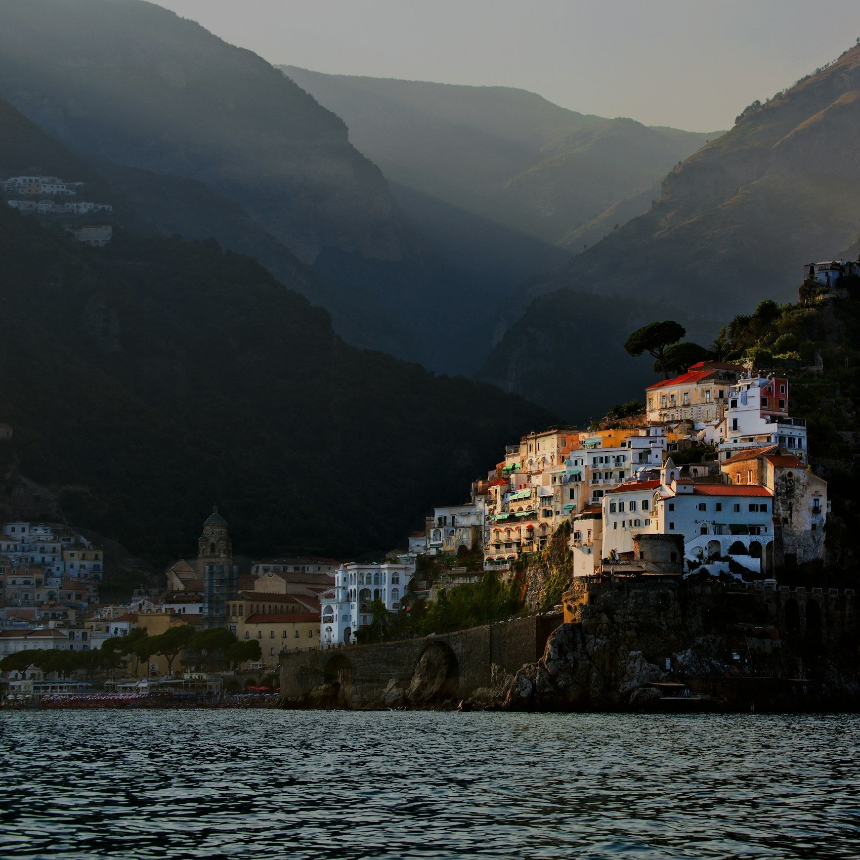 Terraced vineyards and the Amalfi Coast dropping to the Tyrrhenian Sea in Campania, Italy