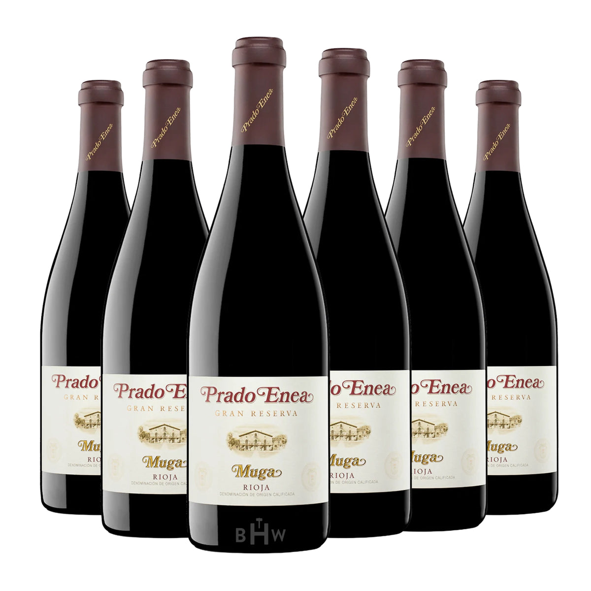 Six bottles of 2016 Bodegas Muga 'Prado Enea' Gran Reserva Rioja red wine. Curated by Big Hammer Wines.