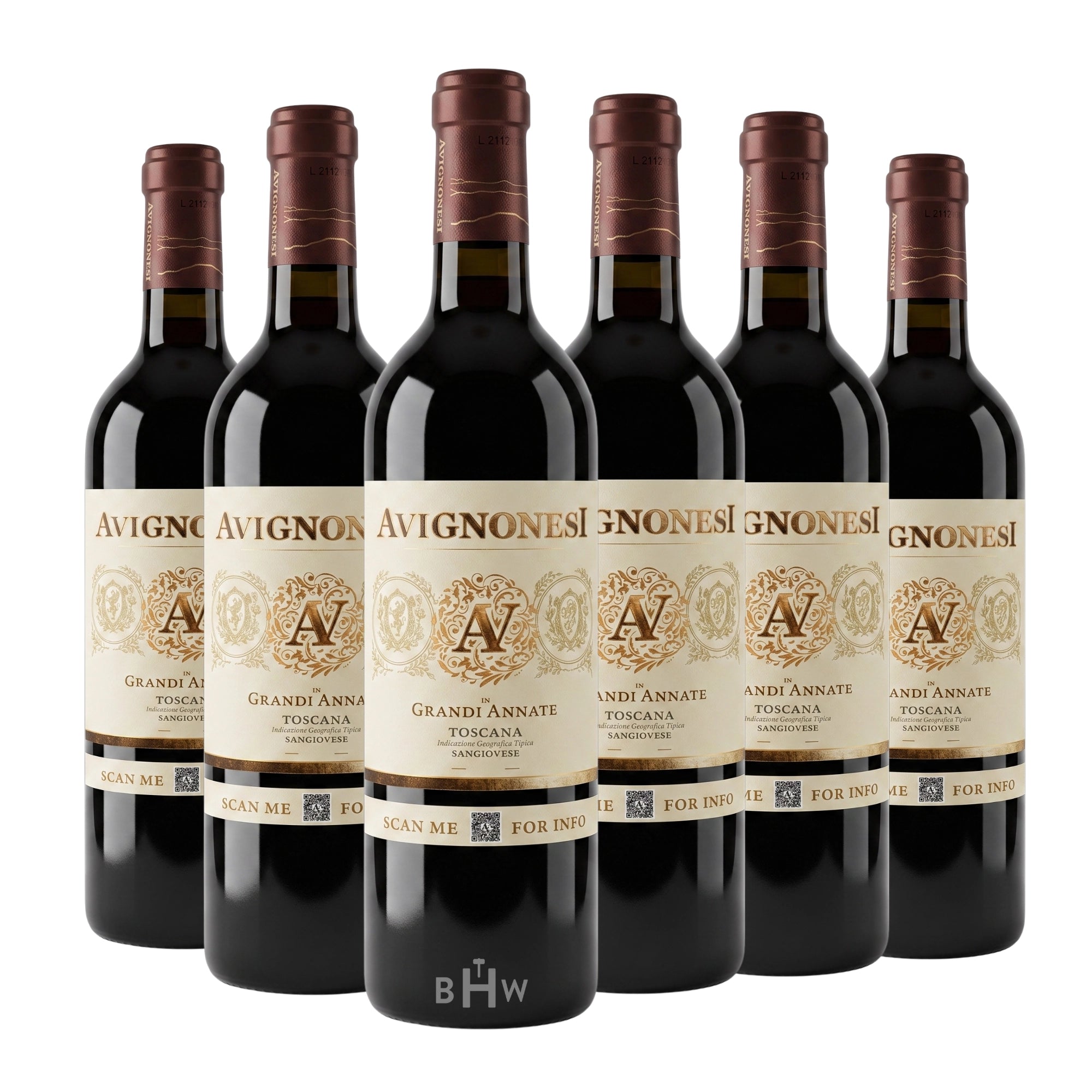 Six bottles of 2018 Avignonesi Grandi Annate Toscana Sangiovese red wine, curated by Big Hammer Wines.