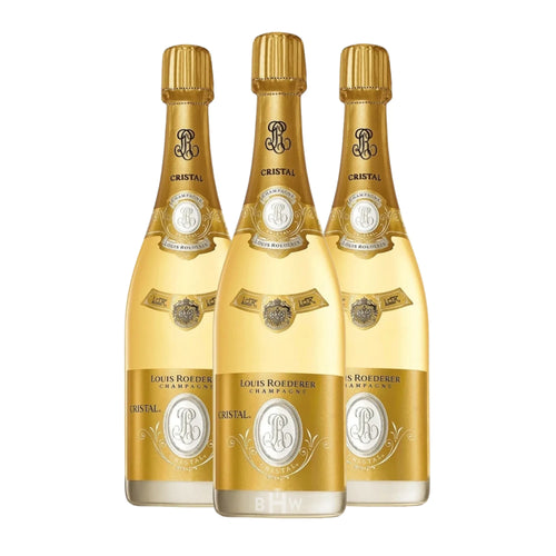 Three bottles of 2018 Louis Roederer Cristal Millesime Brut Champagne curated by Big Hammer Wines.