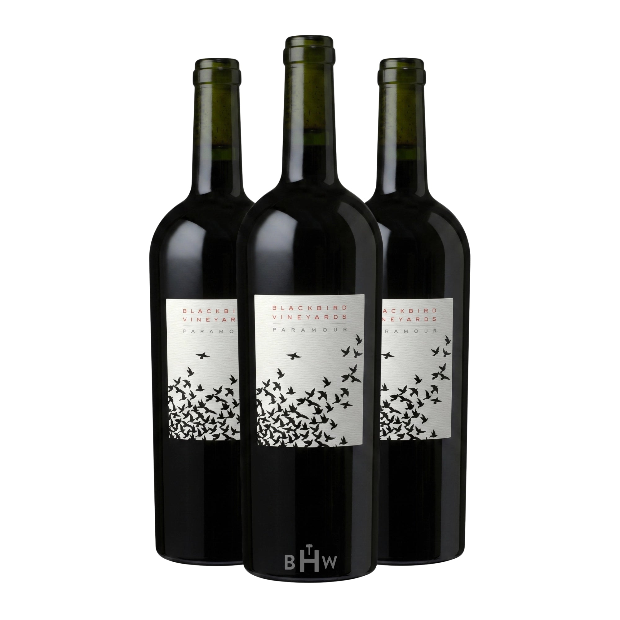 Three bottles of 2019 Blackbird Vineyards Paramour Red Blend, curated by Big Hammer Wines.
